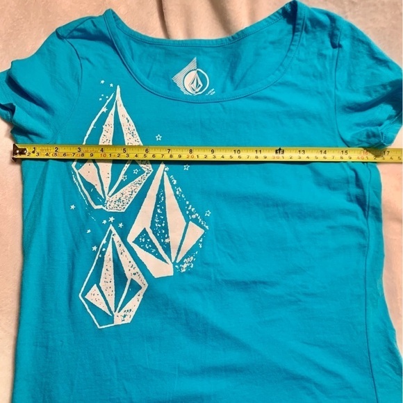 Volcom Tee Medium Teal Turquoise with White Volcom Diamond Design 100% Cotton - Picture 12 of 13